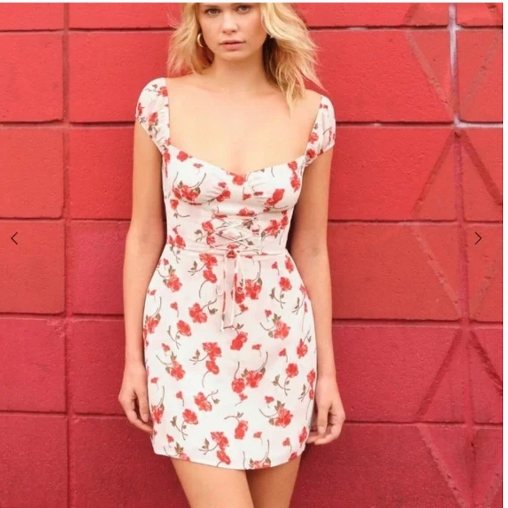 Reformation Jess Mini Dress in White and Red